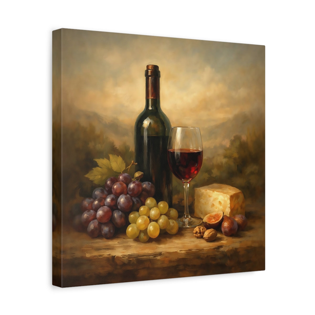Side Mockup 7. Nature Wine And Grapes Wine Still Life shown as stretched canvas wall art