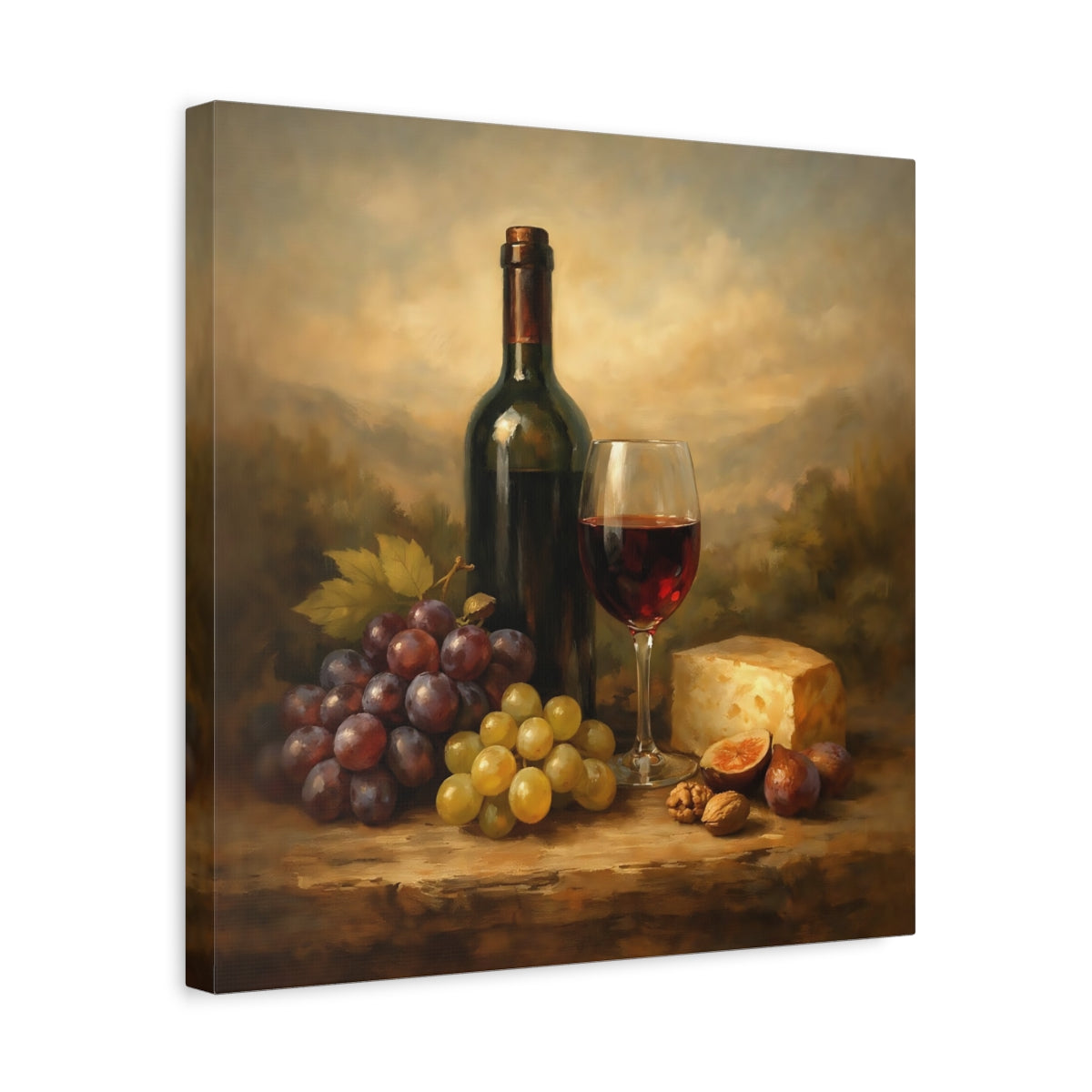 Side Mockup 6. Nature Wine And Grapes Wine Still Life shown as stretched canvas wall art
