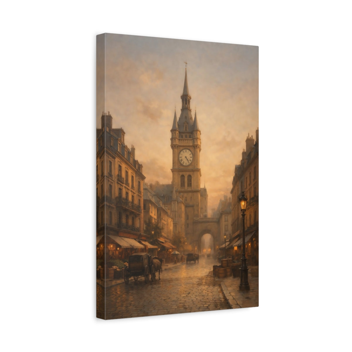 Vintage Clock Tower Golden Cityscape - Canvas Wall Art Print