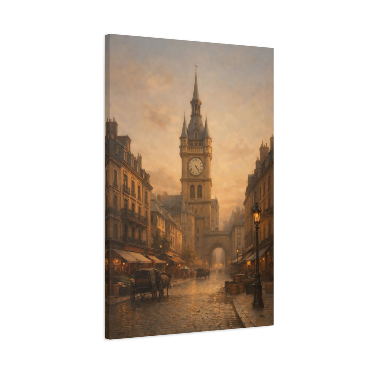 Vintage Clock Tower Golden Cityscape - Canvas Wall Art Print