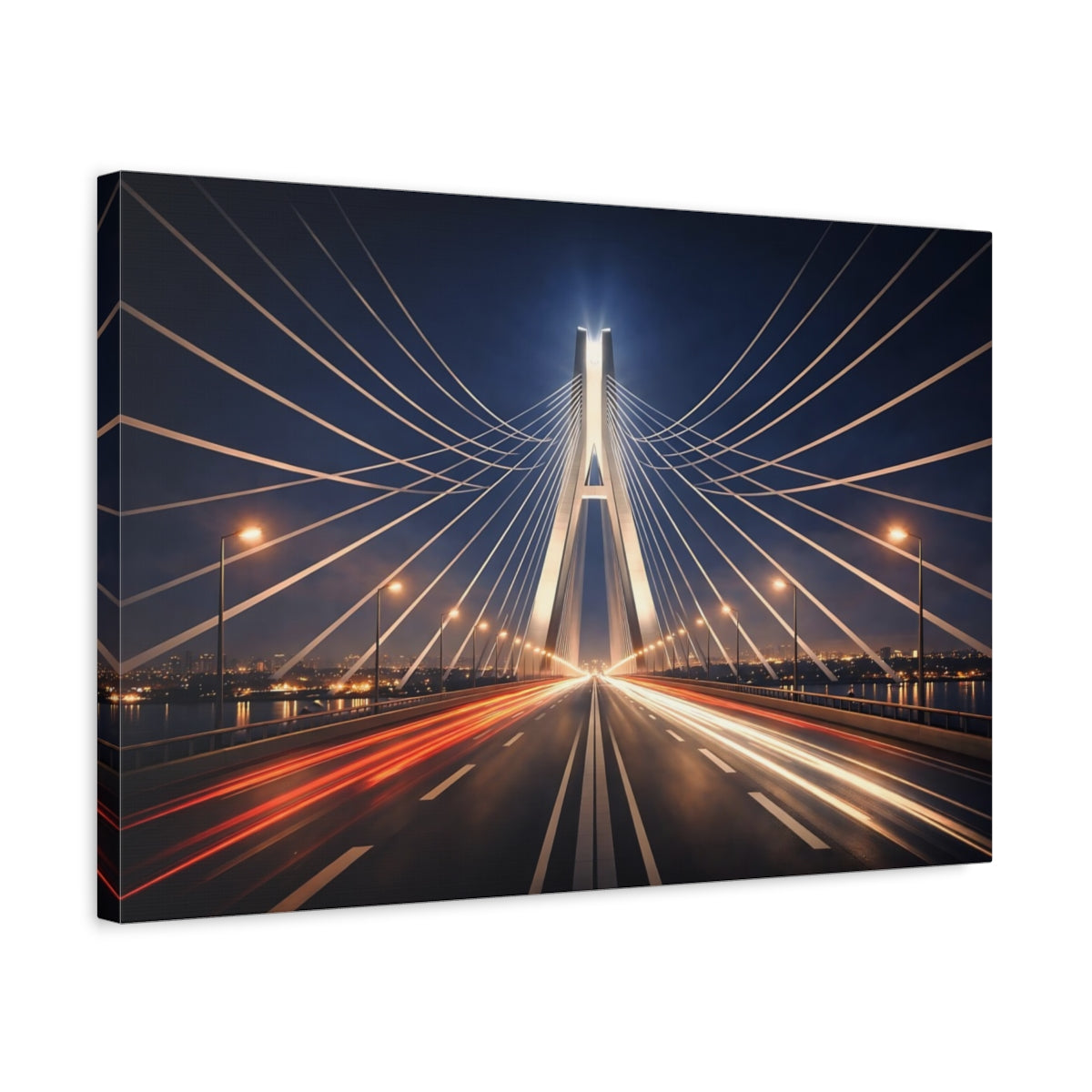 Abstract Bridge Urban Night - Canvas Wall Art Print