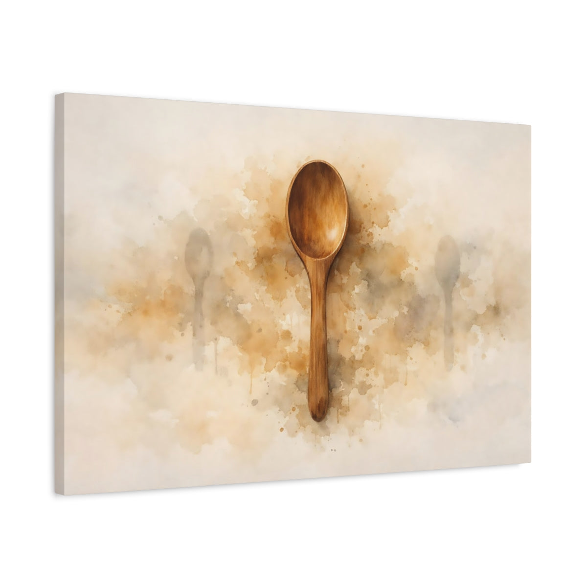 Watercolor Spoon Wooden Abstract - Canvas Wall Art Print
