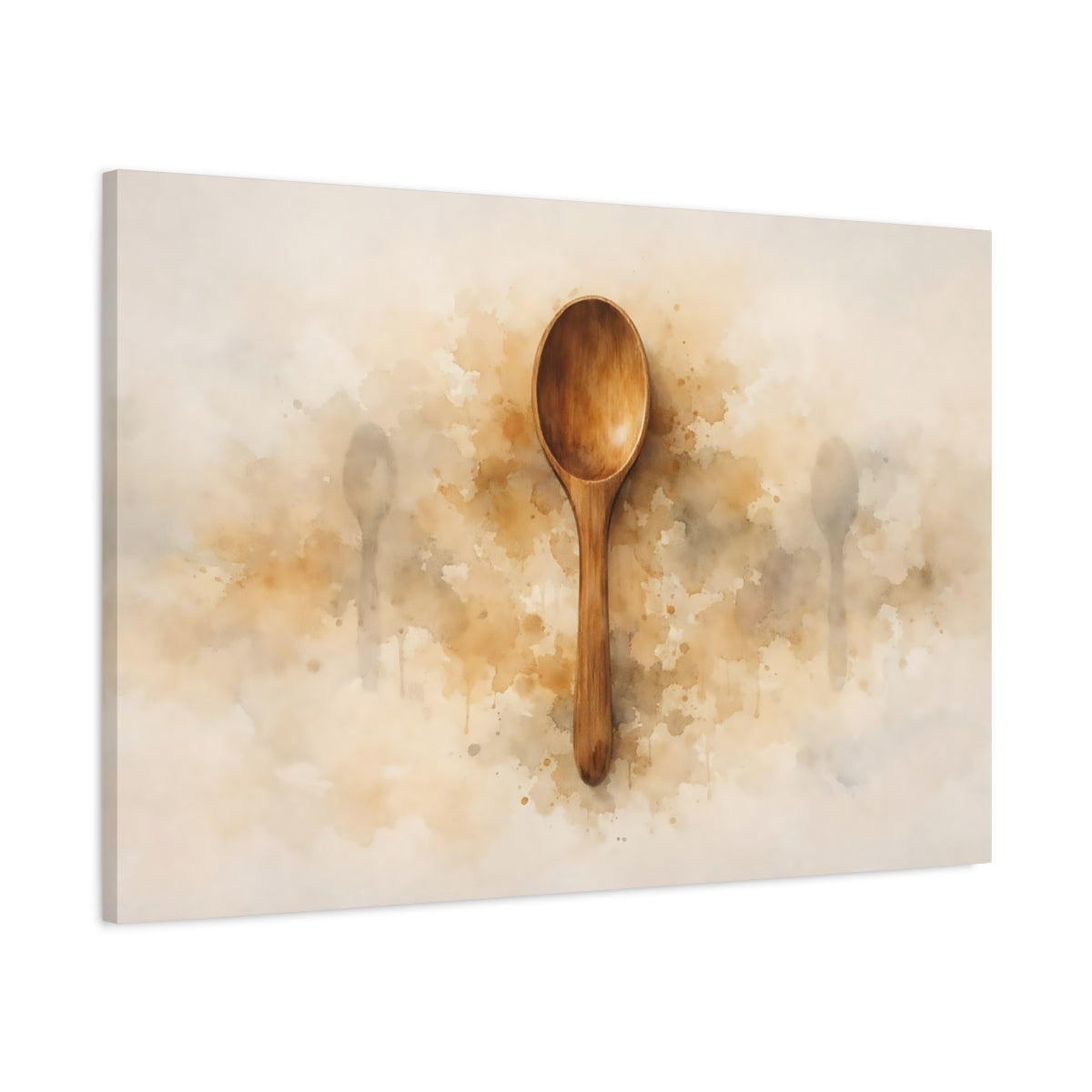 Watercolor Spoon Wooden Abstract - Canvas Wall Art Print