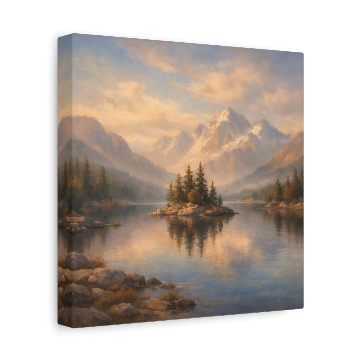 Side Mockup 9. Nature Mountain Lake Mountain Lake shown as stretched canvas wall art