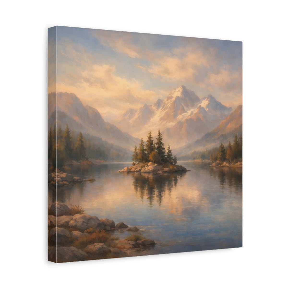 Side Mockup 7. Nature Mountain Lake Mountain Lake shown as stretched canvas wall art