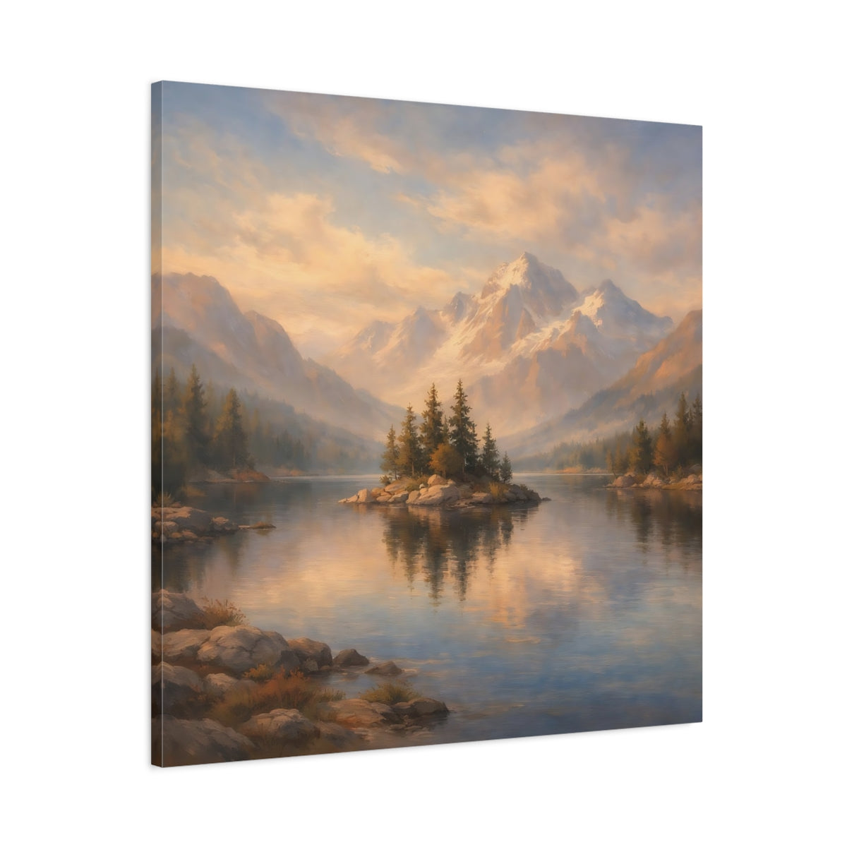 Side Mockup 2. Nature Mountain Lake Mountain Lake shown as stretched canvas wall art