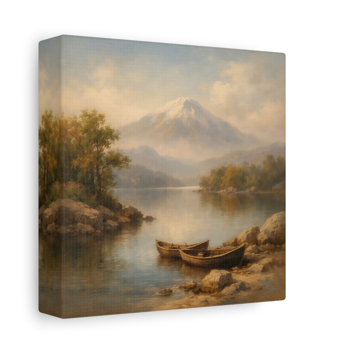 Side Mockup 1. Nature Lake Mountain Mountain Lake Landscape shown as stretched canvas wall art
