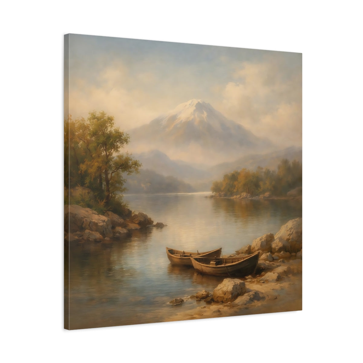 Side Mockup 3. Nature Lake Mountain Mountain Lake Landscape shown as stretched canvas wall art