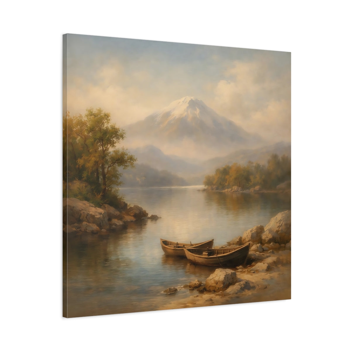 Side Mockup 2. Nature Lake Mountain Mountain Lake Landscape shown as stretched canvas wall art