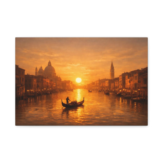 Golden Glow Canal Venice Vintage - Canvas Wall Art Print