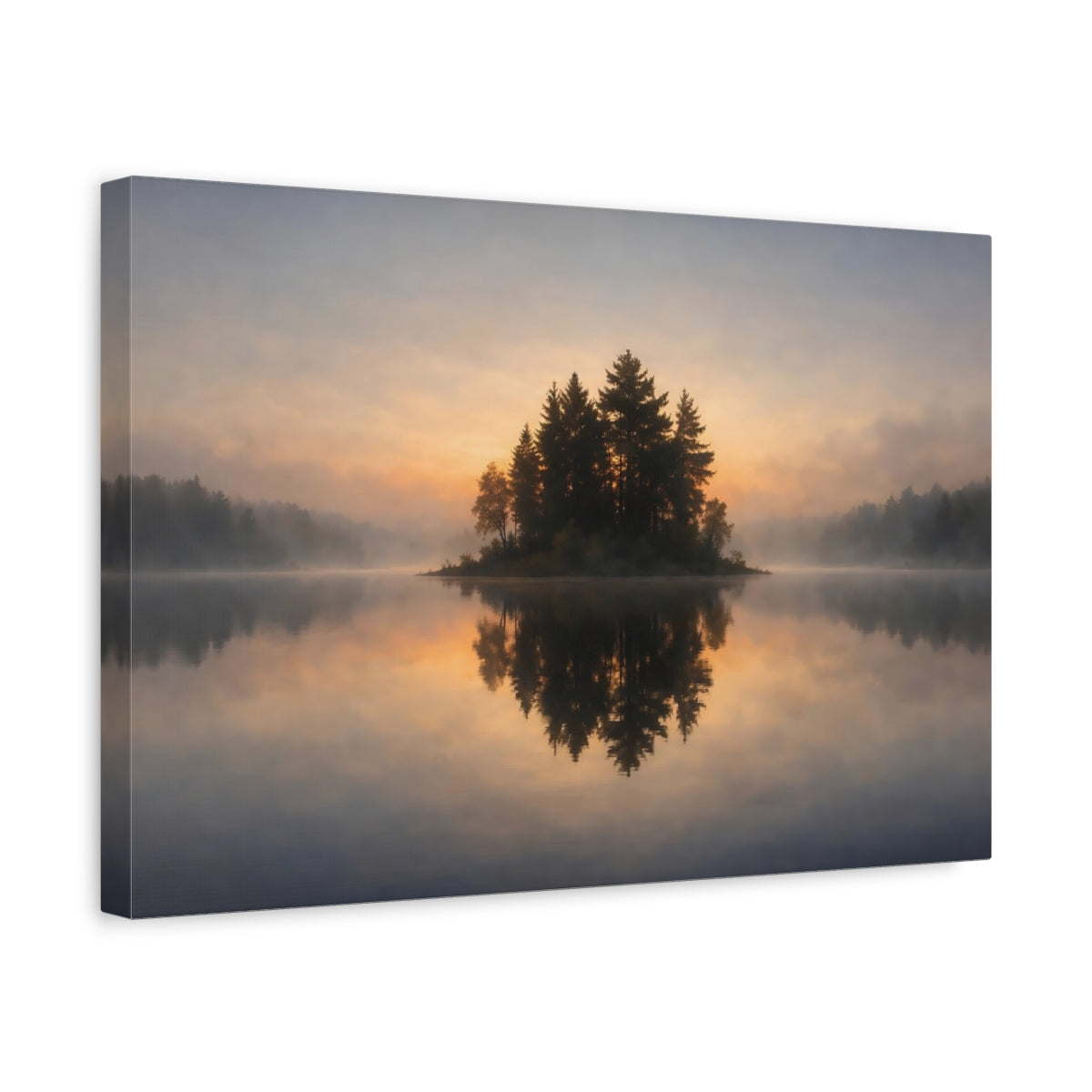 Floral Lake Reflection Forest Island Nature - Canvas Wall Art Print