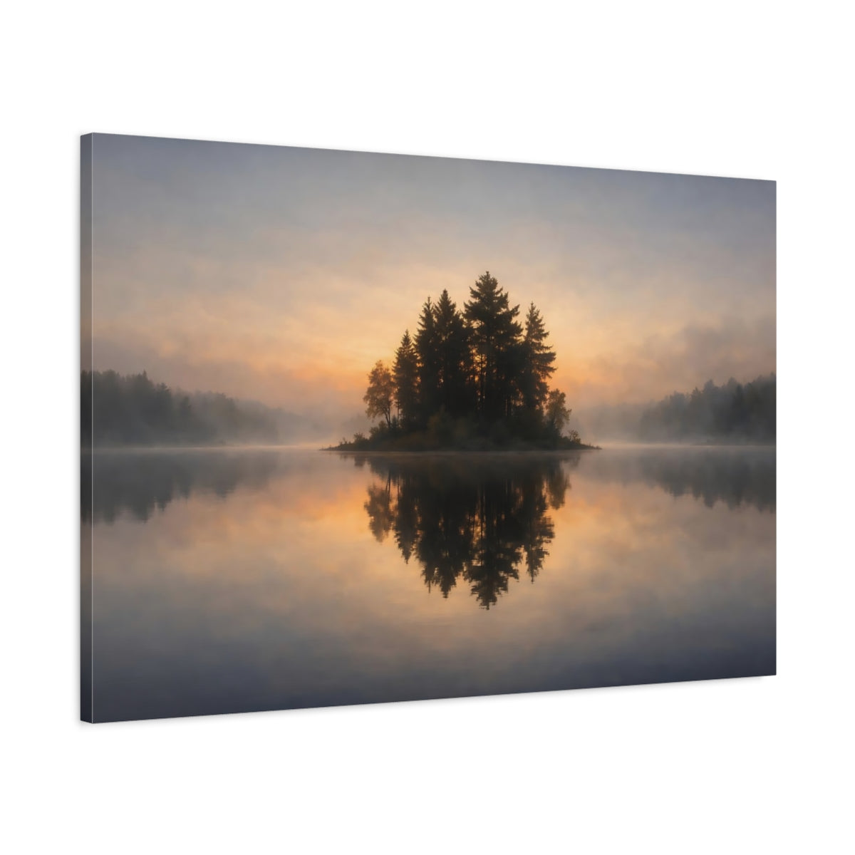 Floral Lake Reflection Forest Island Nature - Canvas Wall Art Print