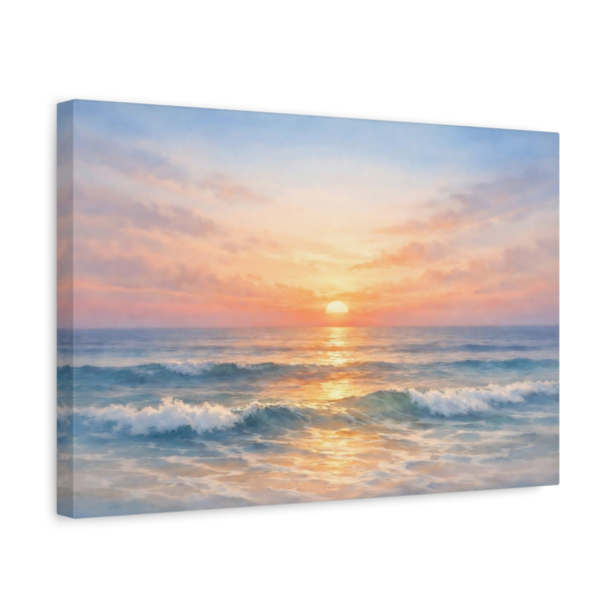 Aquarelle Océan Soirée Lumière Coucher de Soleil Nature - Impression sur Toile