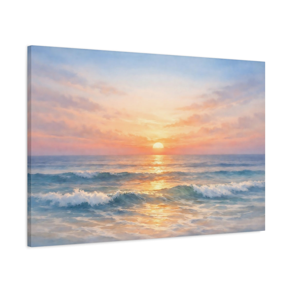 Aquarelle Océan Soirée Lumière Coucher de Soleil Nature - Impression sur Toile