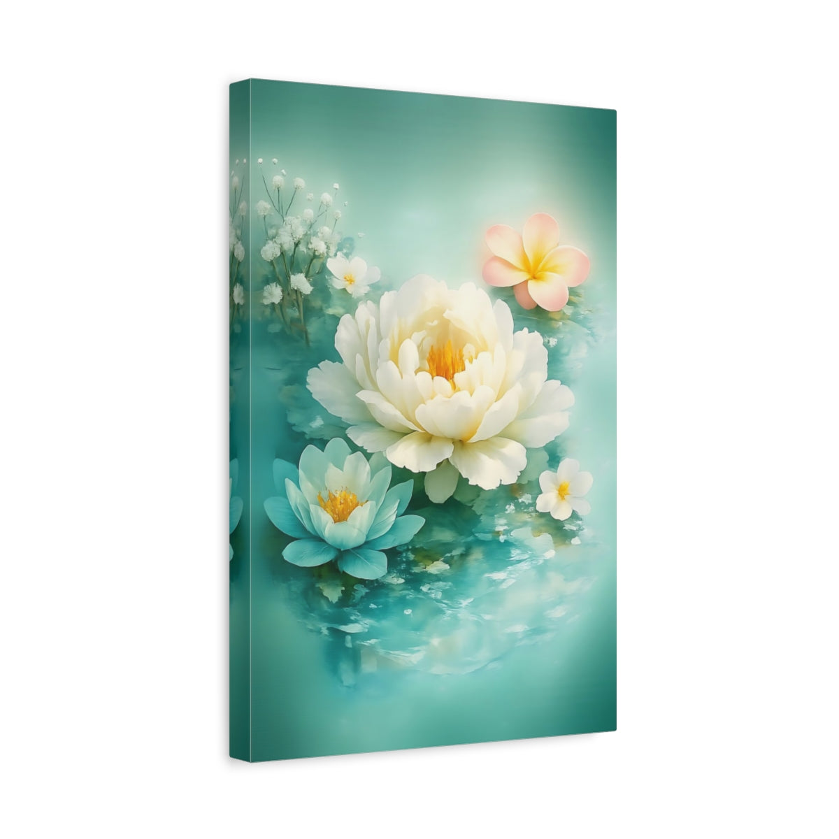 Floral Floating Flowers Turquoise - Canvas Wall Art Print