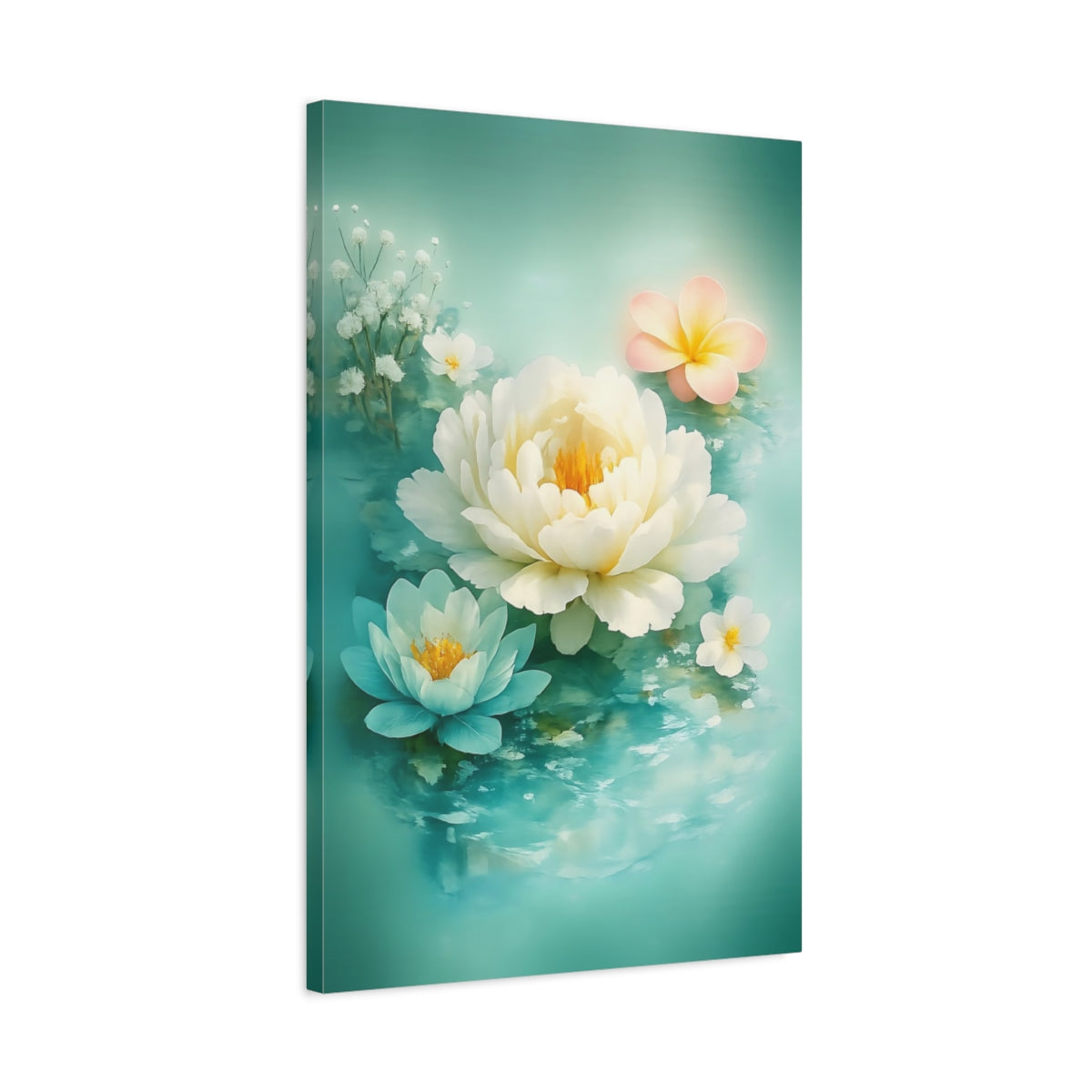 Floral Floating Flowers Turquoise - Canvas Wall Art Print