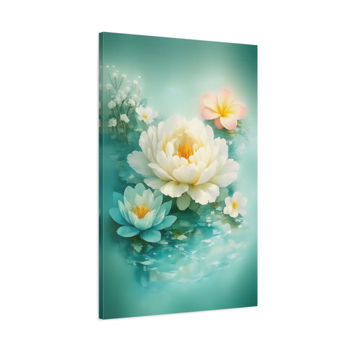 Floral Floating Flowers Turquoise - Canvas Wall Art Print