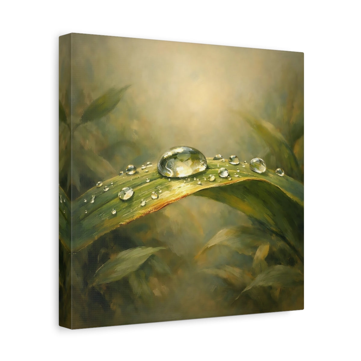 Side Mockup 8. Nature Water Droplet Green Dewdrop shown as stretched canvas wall art
