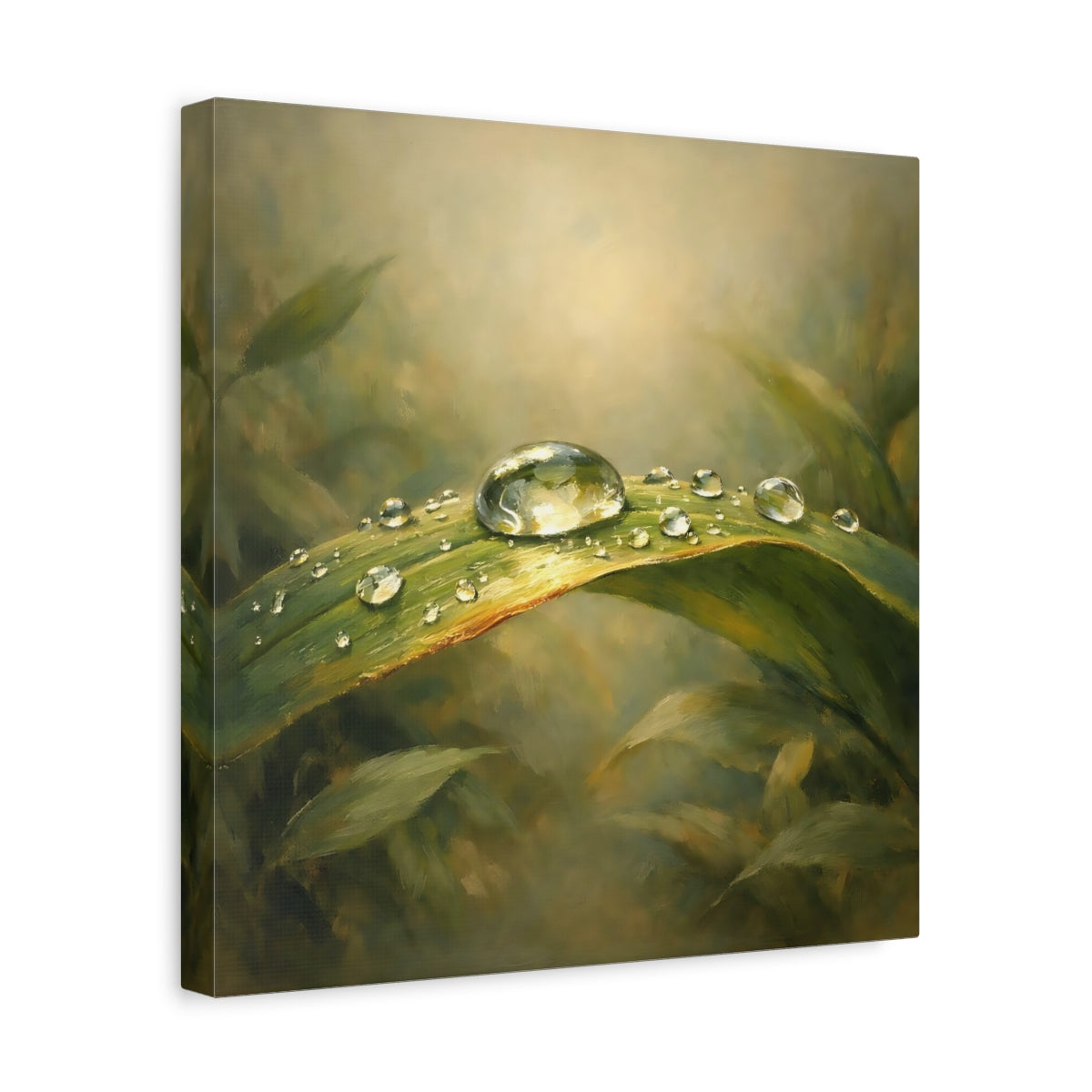 Side Mockup 7. Nature Water Droplet Green Dewdrop shown as stretched canvas wall art