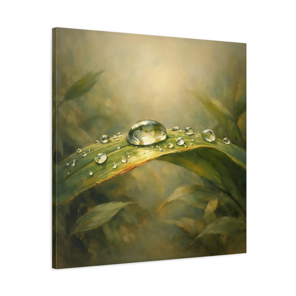 Side Mockup 3. Nature Water Droplet Green Dewdrop shown as stretched canvas wall art