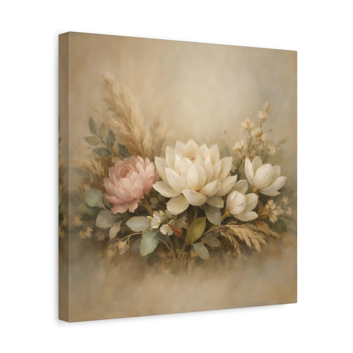 Side Mockup 7. Floral Floral Arrangement Neutral Floral Arrangement shown as stretched canvas wall art