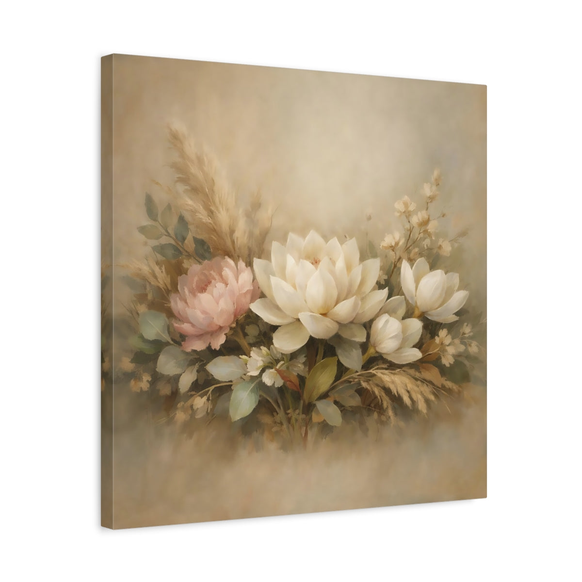 Side Mockup 5. Floral Floral Arrangement Neutral Floral Arrangement shown as stretched canvas wall art