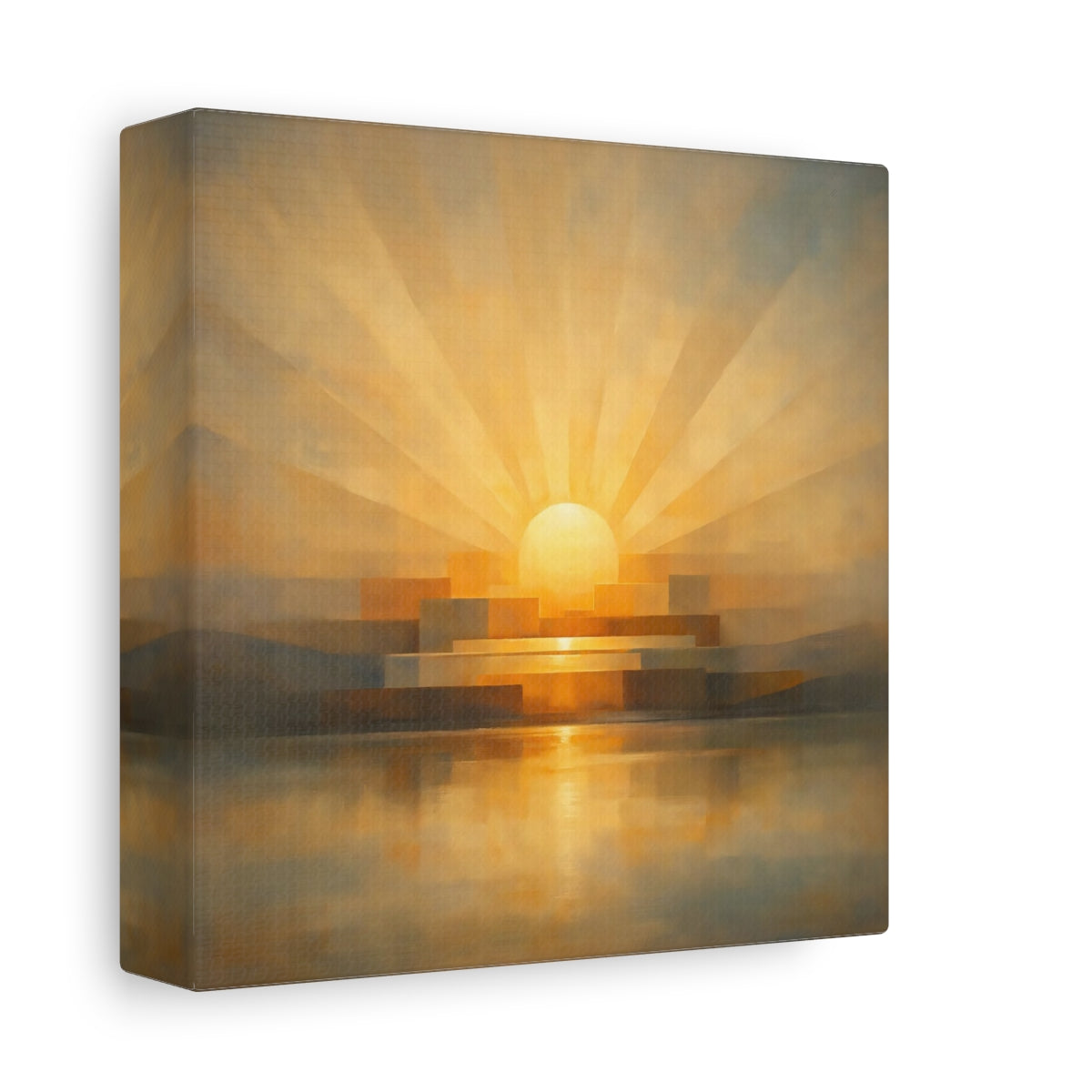Side Mockup 1. Nature Sunrise Golden Orange shown as stretched canvas wall art