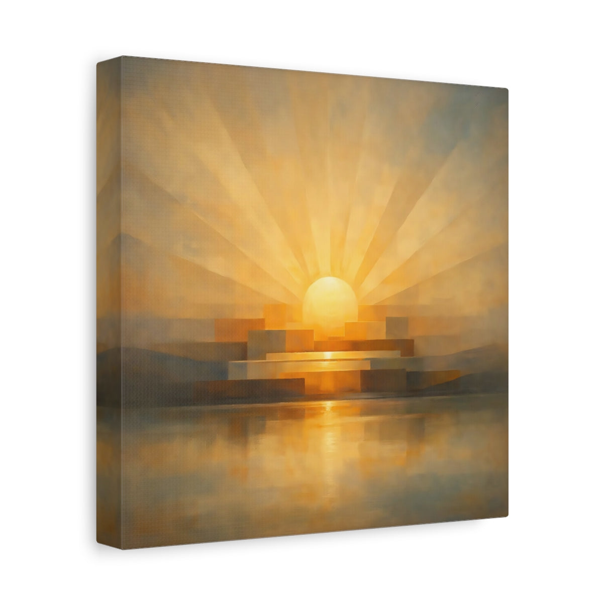 Side Mockup 9. Nature Sunrise Golden Orange shown as stretched canvas wall art