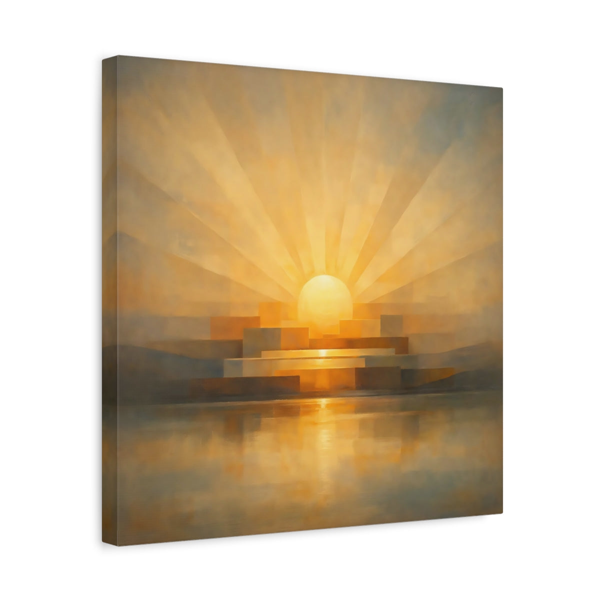 Side Mockup 6. Nature Sunrise Golden Orange shown as stretched canvas wall art