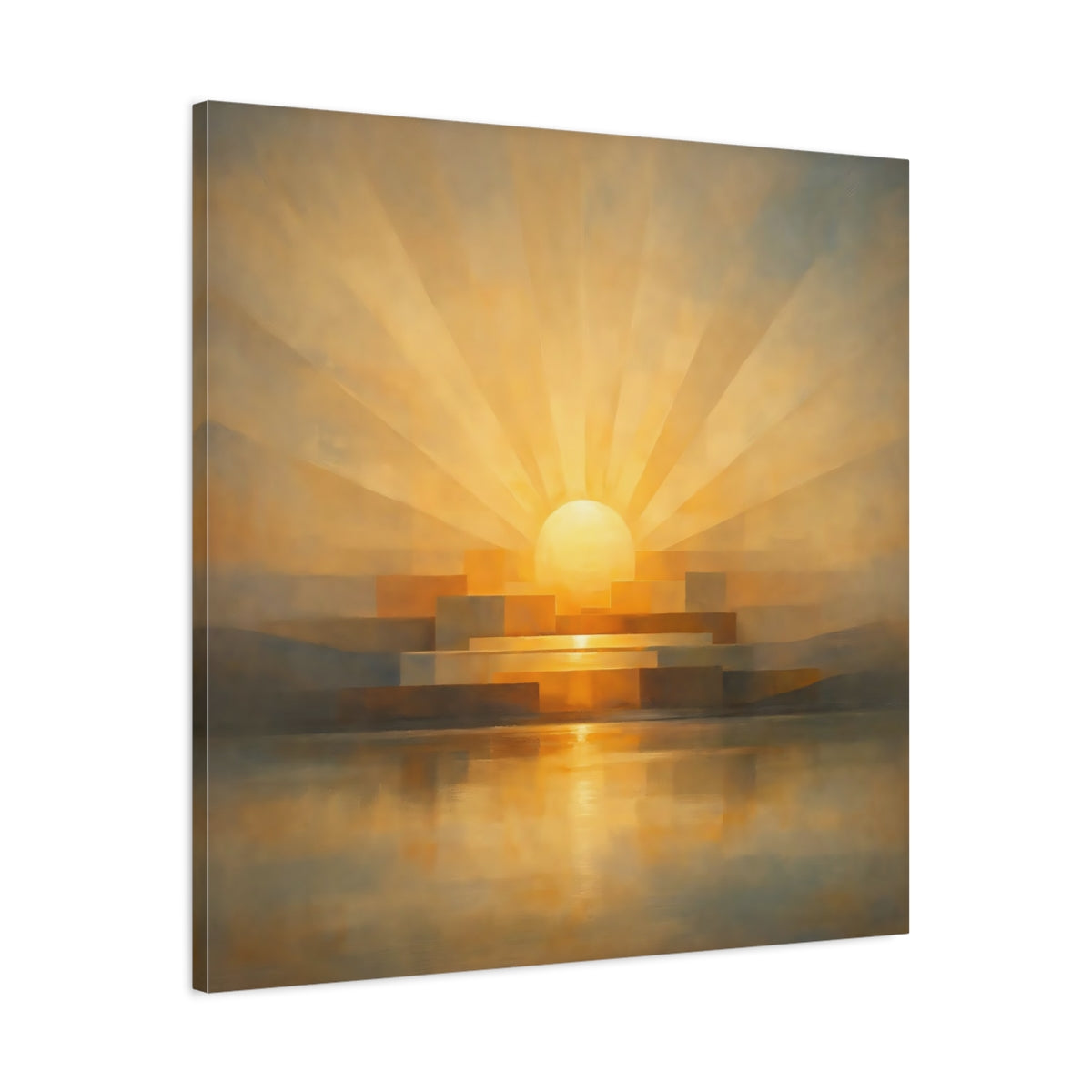 Side Mockup 3. Nature Sunrise Golden Orange shown as stretched canvas wall art
