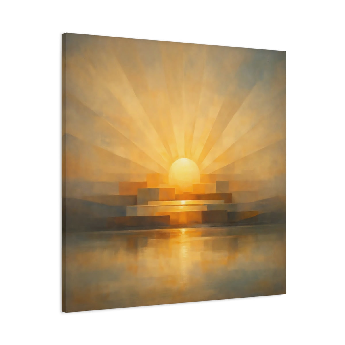 Side Mockup 2. Nature Sunrise Golden Orange shown as stretched canvas wall art