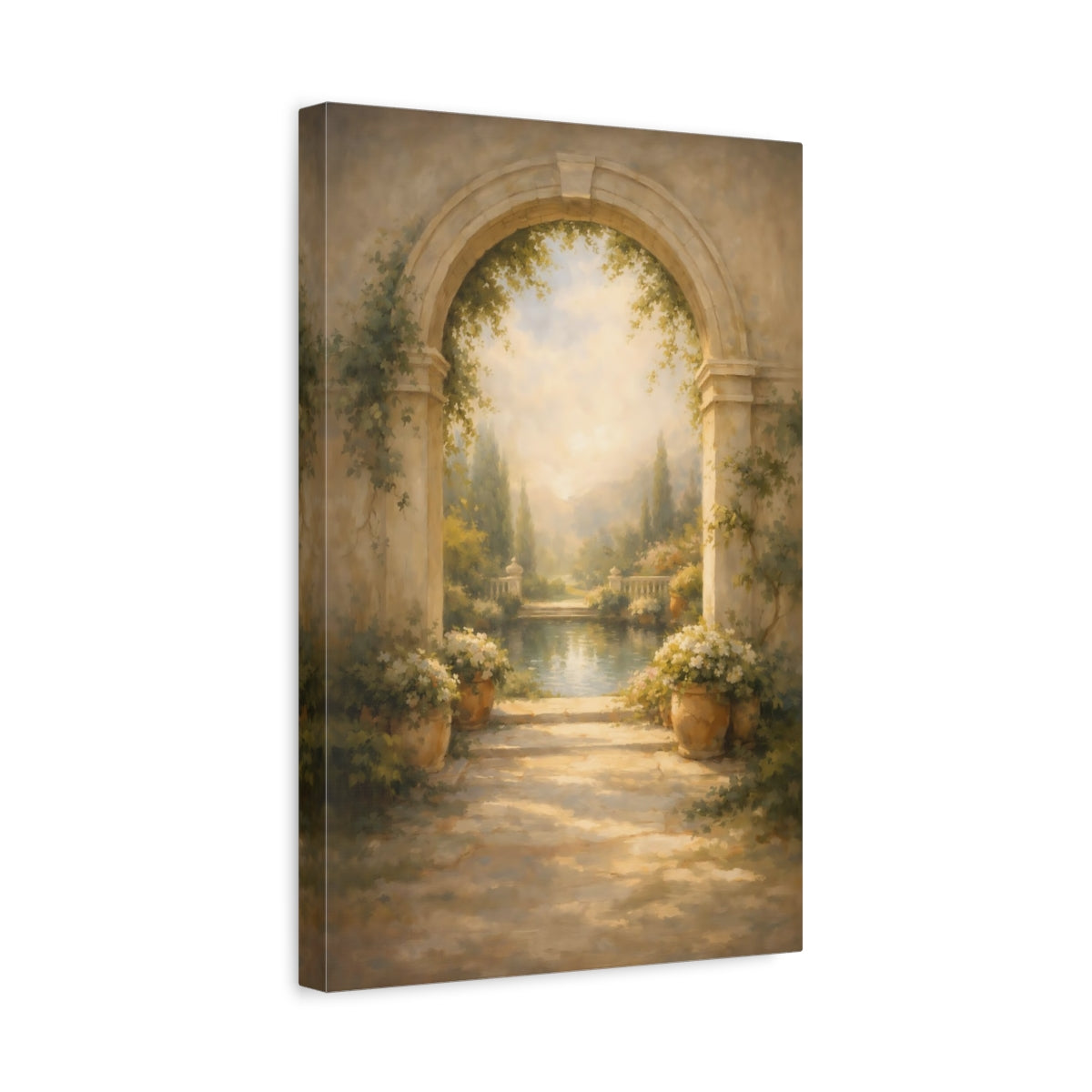 Side Mockup 4. Nature Garden Archway Warm Garden Archway shown as stretched canvas wall art