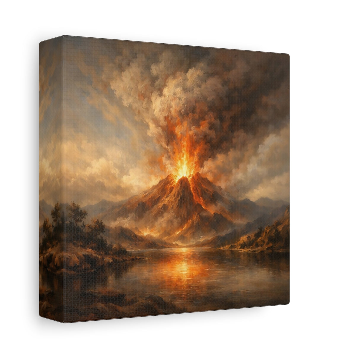 Side Mockup 1. Nature Volcano Eruption Orange Volcano shown as stretched canvas wall art