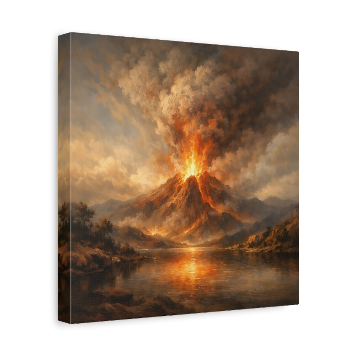 Side Mockup 8. Nature Volcano Eruption Orange Volcano shown as stretched canvas wall art