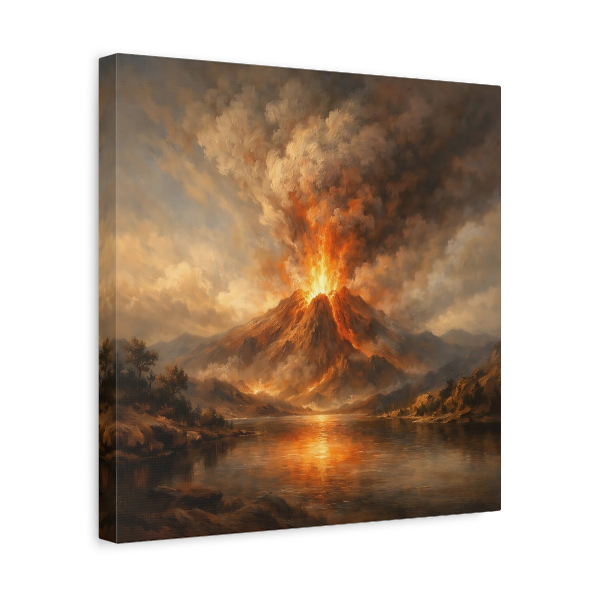 Side Mockup 7. Nature Volcano Eruption Orange Volcano shown as stretched canvas wall art