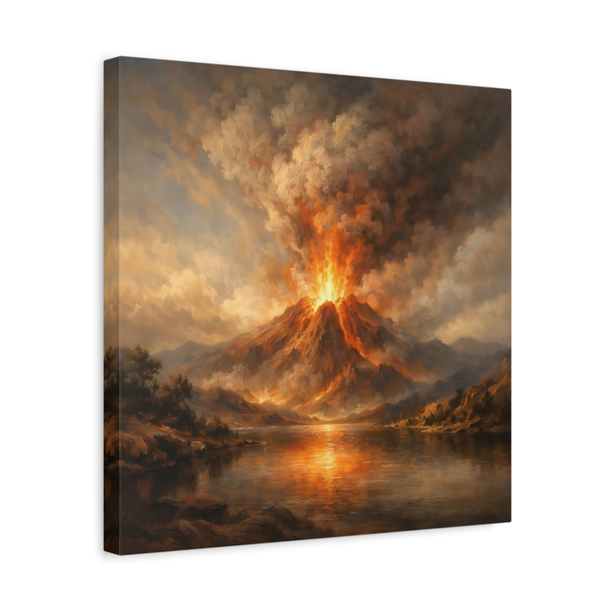 Side Mockup 6. Nature Volcano Eruption Orange Volcano shown as stretched canvas wall art