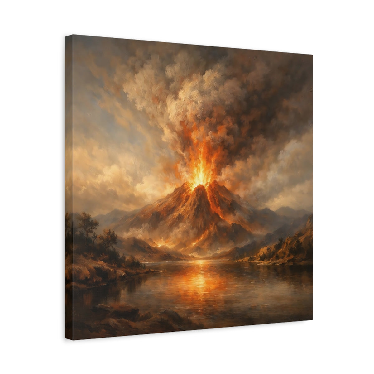 Side Mockup 5. Nature Volcano Eruption Orange Volcano shown as stretched canvas wall art