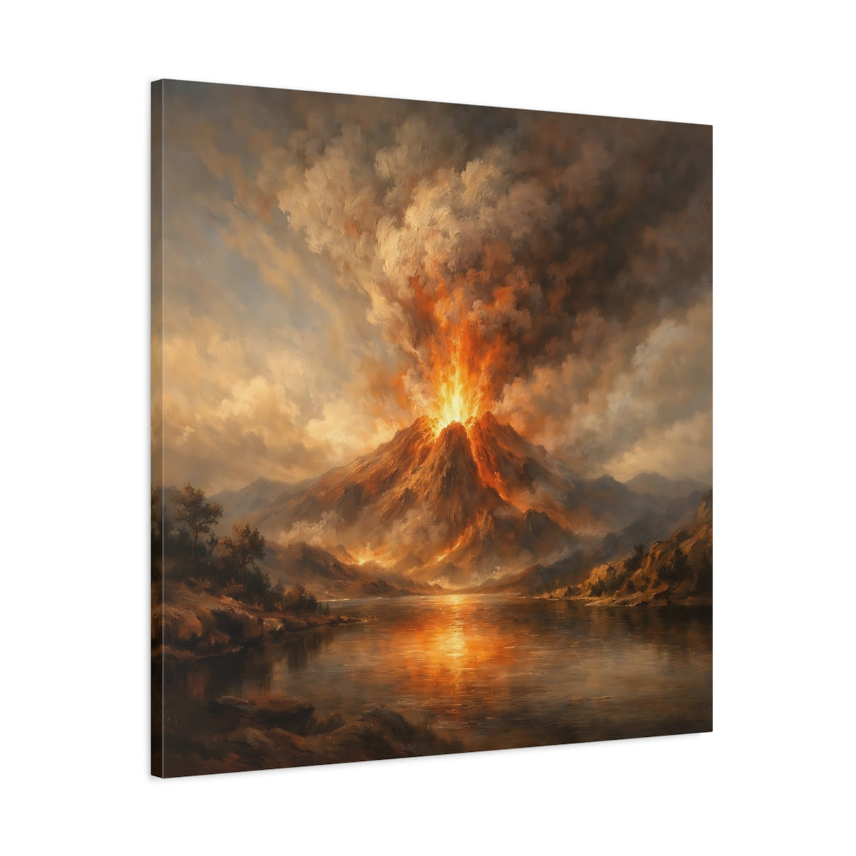 Side Mockup 3. Nature Volcano Eruption Orange Volcano shown as stretched canvas wall art