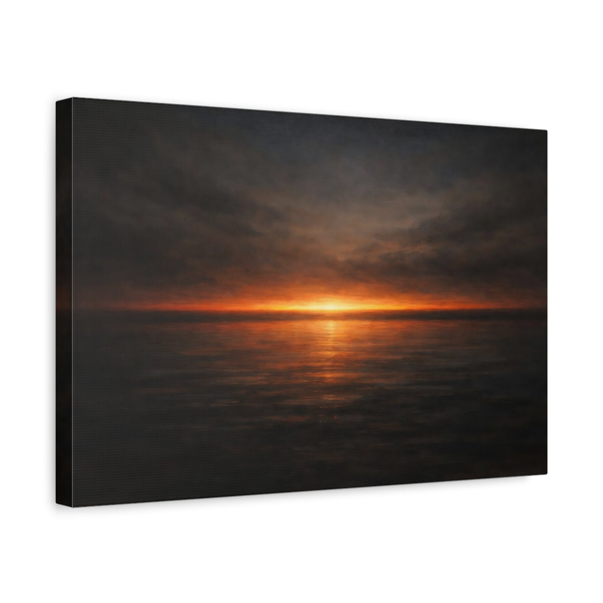 Side Mockup 4. Dark Dramatic Minimal Color Horizon Band shown as stretched canvas wall art