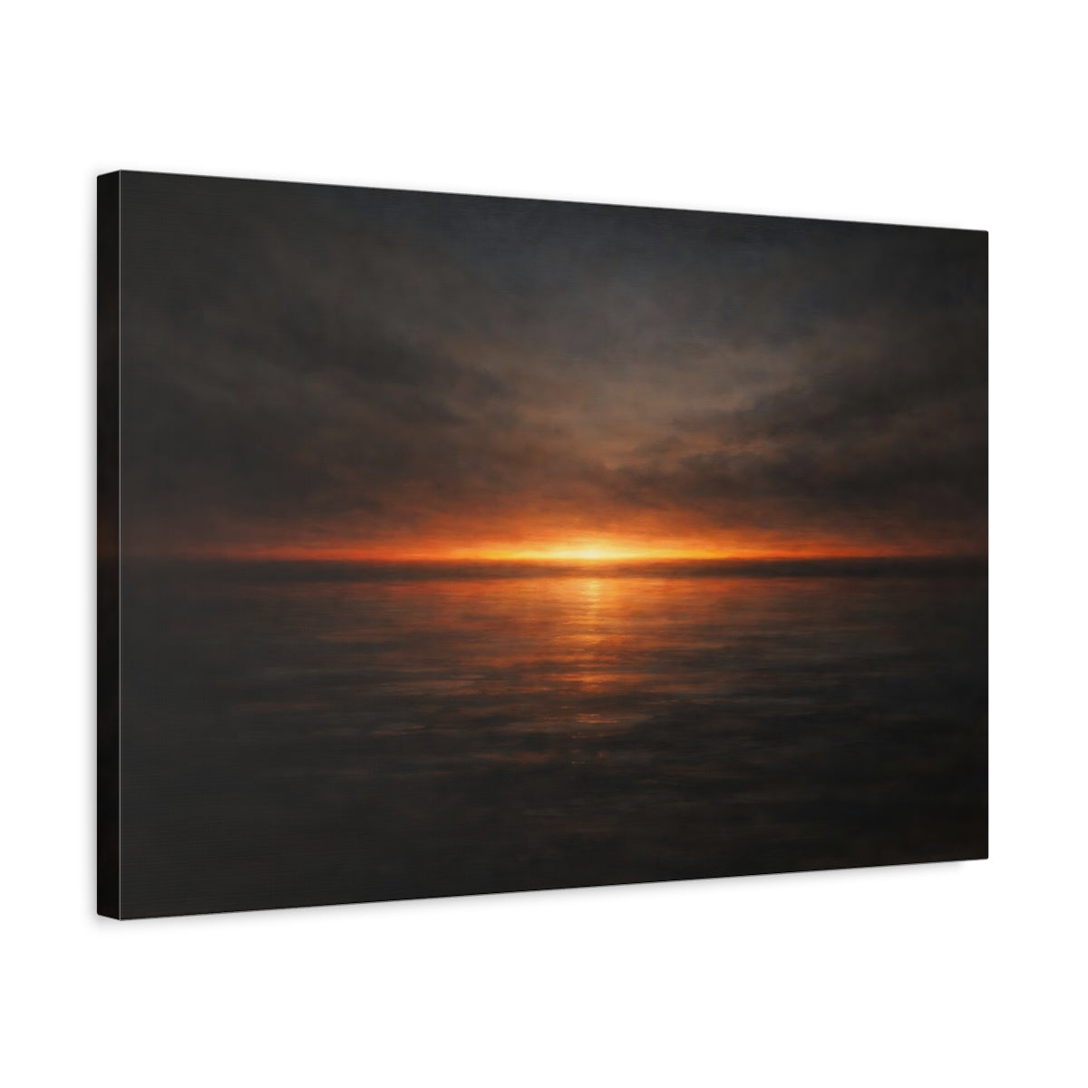Side Mockup 3. Dark Dramatic Minimal Color Horizon Band shown as stretched canvas wall art