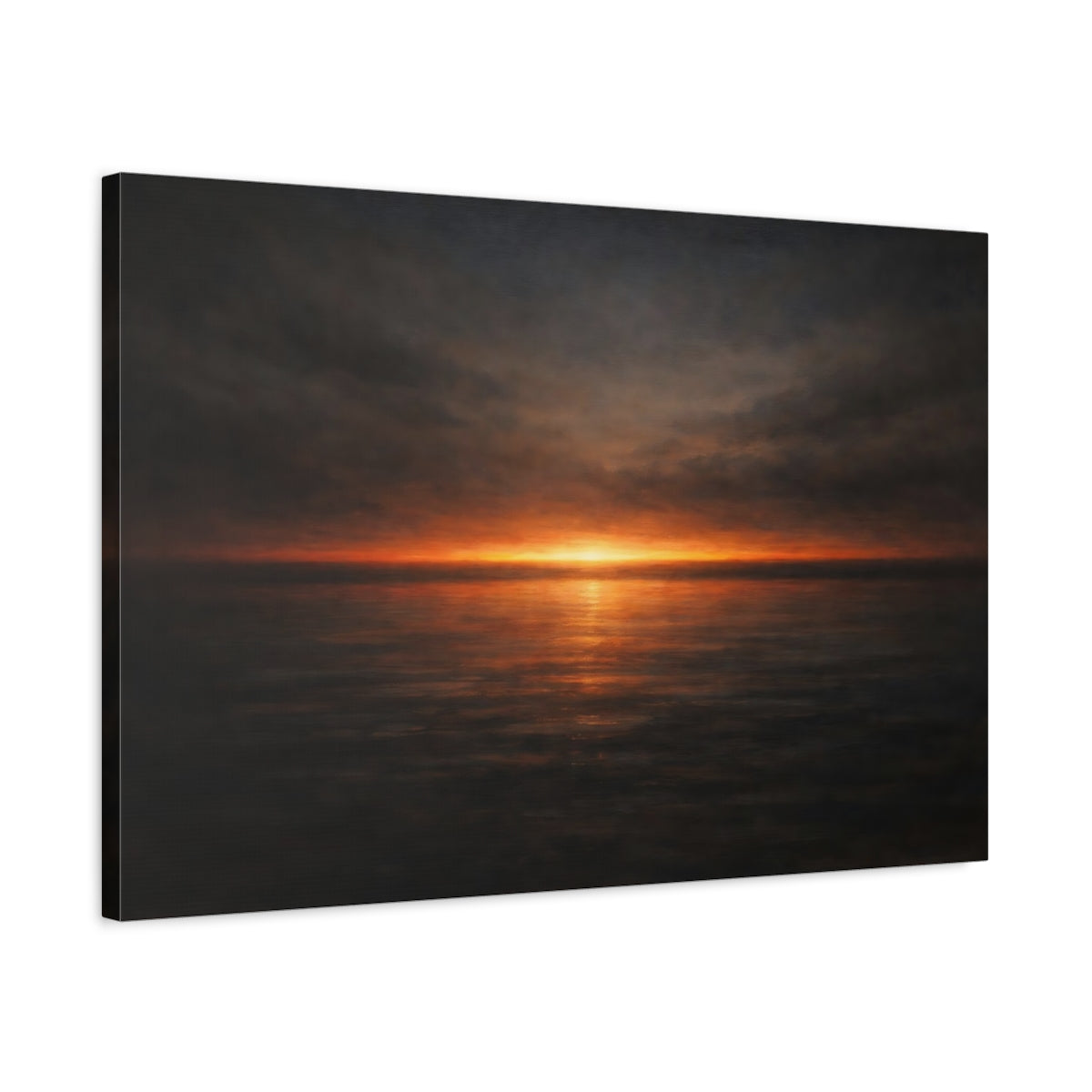 Side Mockup 2. Dark Dramatic Minimal Color Horizon Band shown as stretched canvas wall art