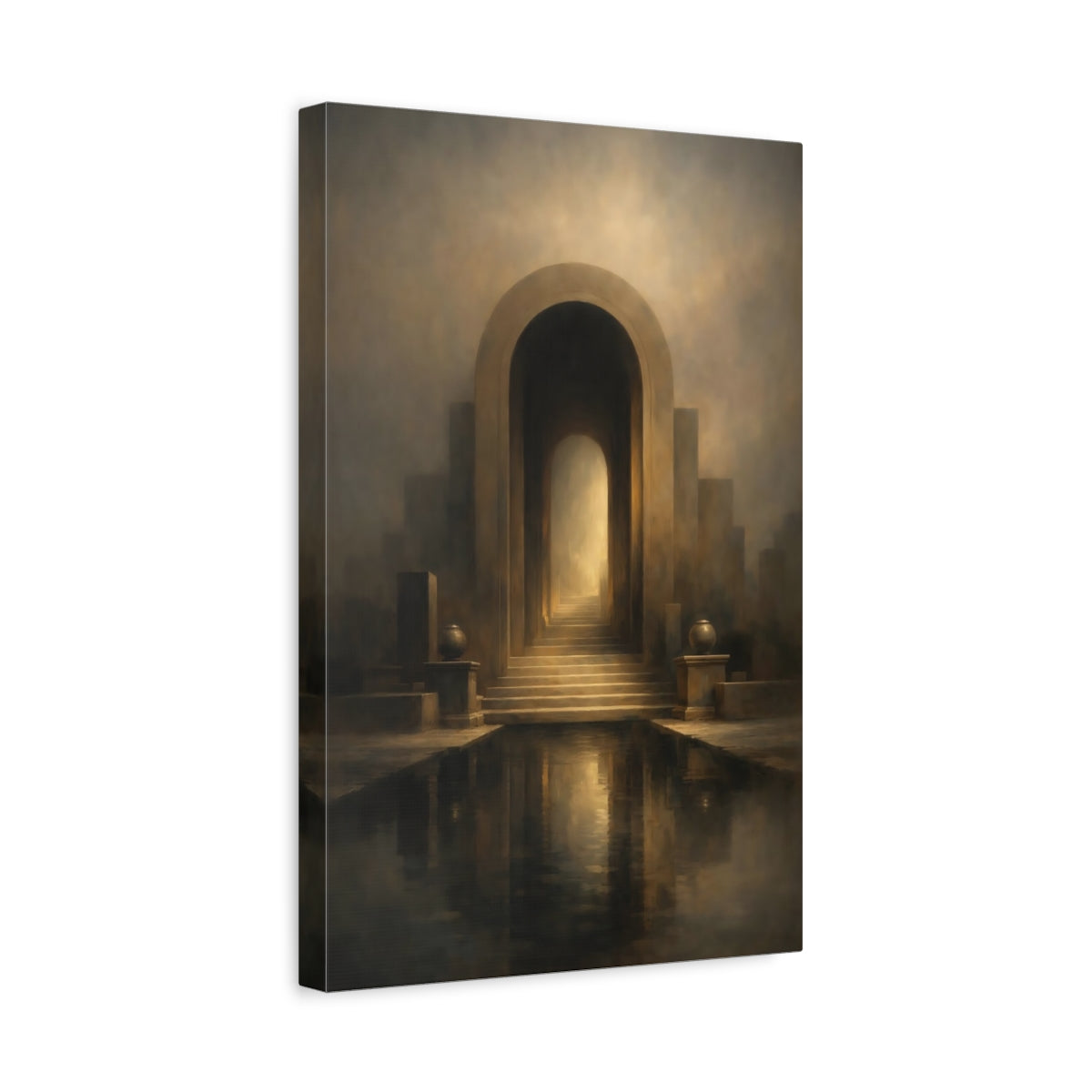 Side Mockup 4. Abstract Archway Brown Gold Archway shown as stretched canvas wall art