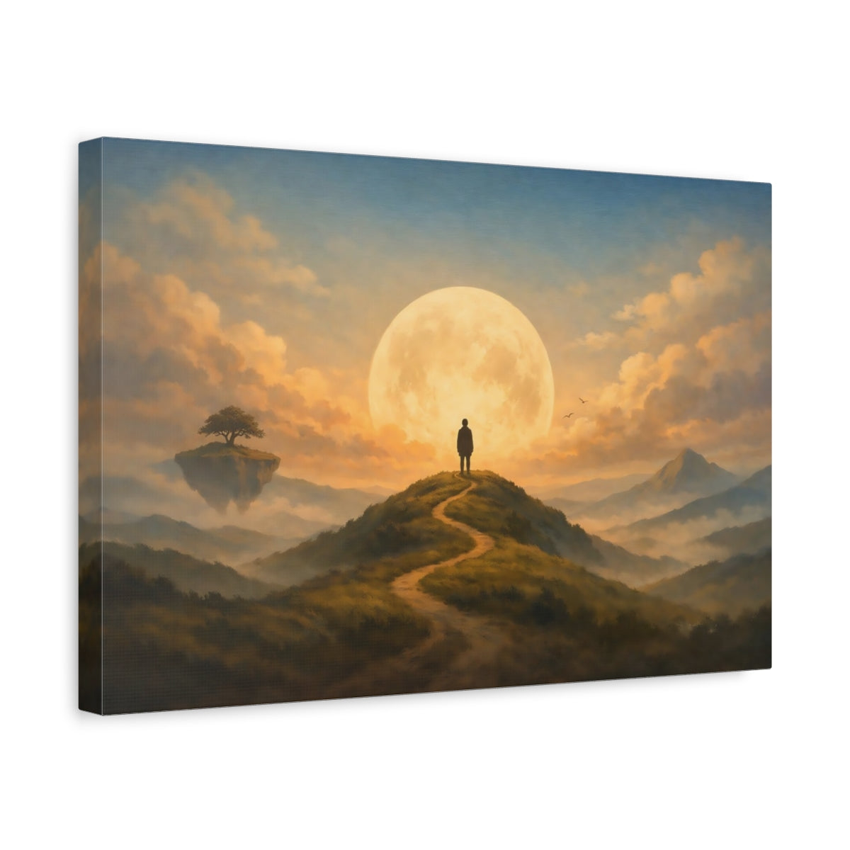 Vintage Sky Hills Lone Traveler Fairytale - Canvas Wall Art Print
