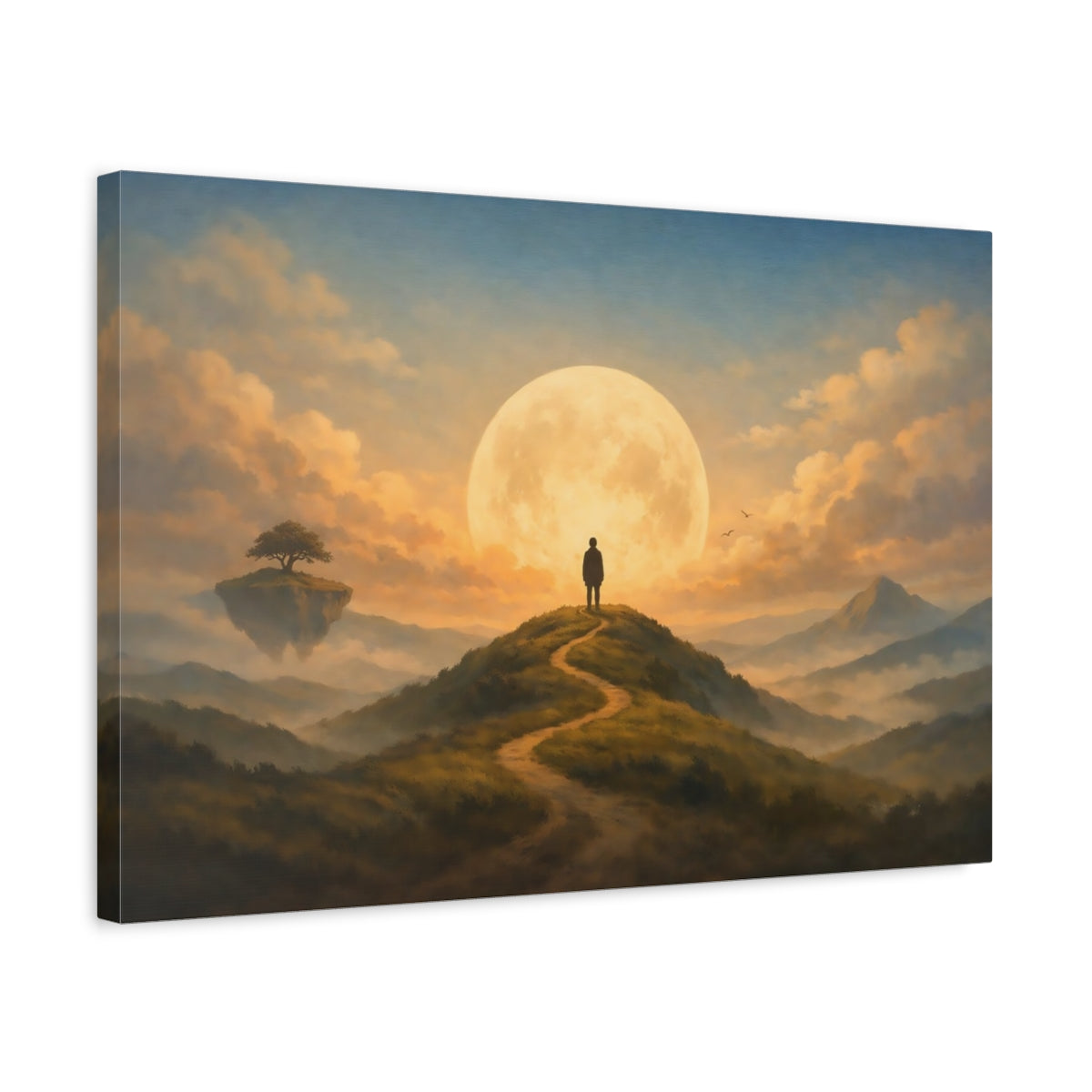 Vintage Sky Hills Lone Traveler Fairytale - Canvas Wall Art Print