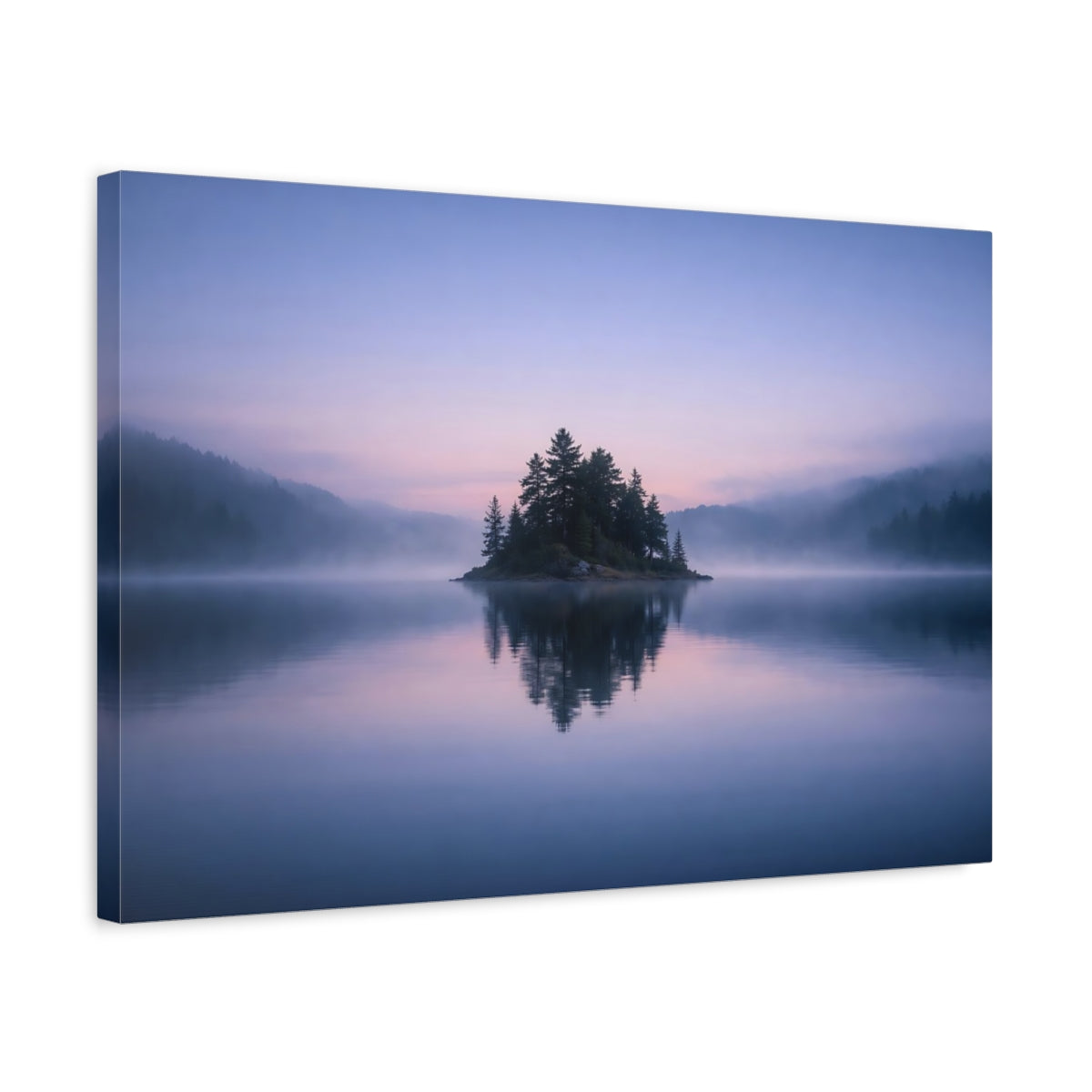 Mist Depth Evening Lake Forest Island Nature - Canvas Wall Art Print