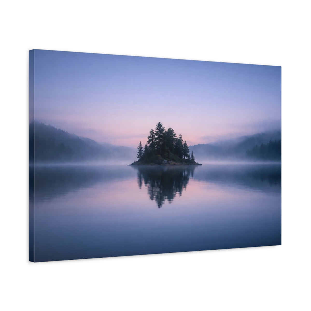 Mist Depth Evening Lake Forest Island Nature - Canvas Wall Art Print