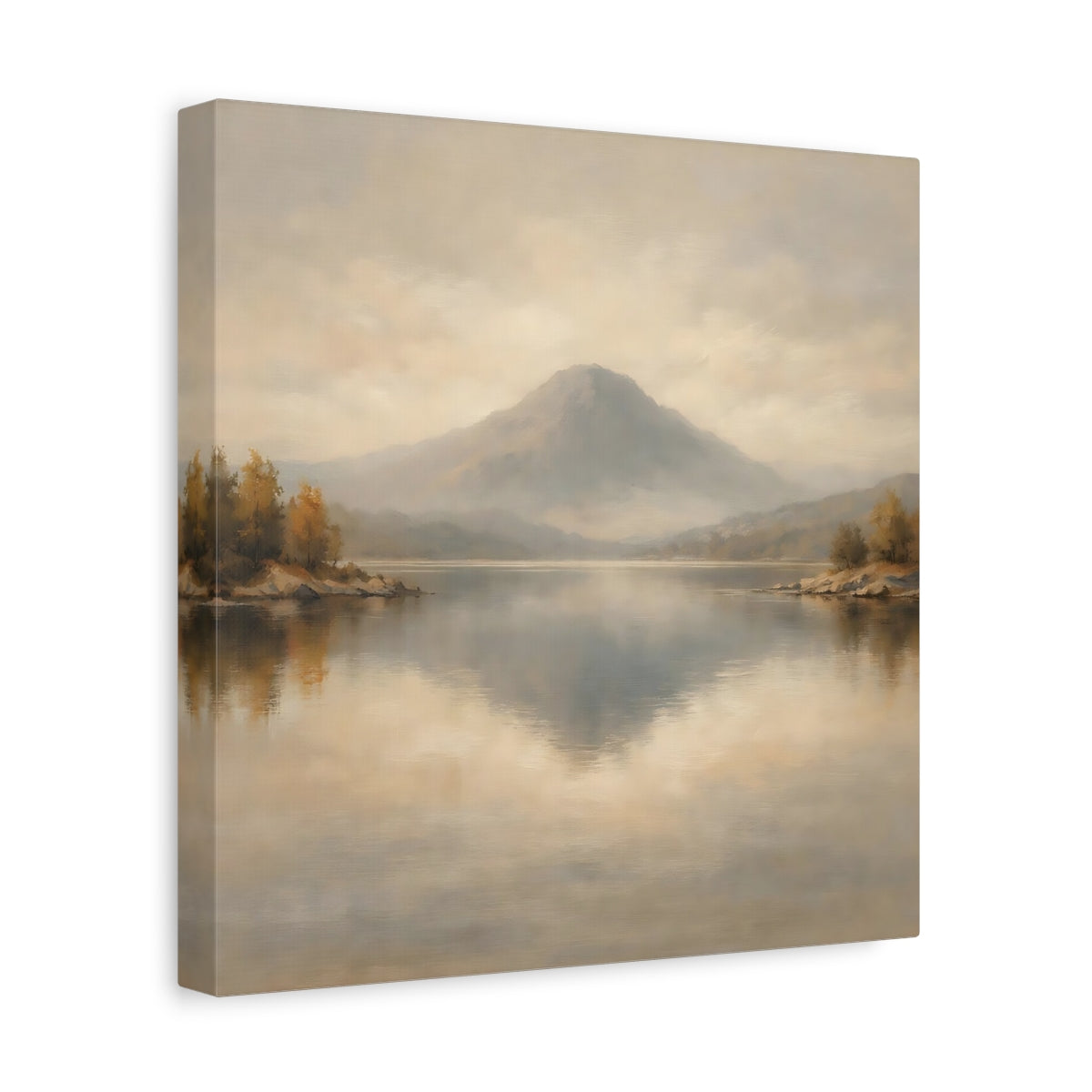 Side Mockup 8. Nature Mountain Lake Muted Landscape shown as stretched canvas wall art