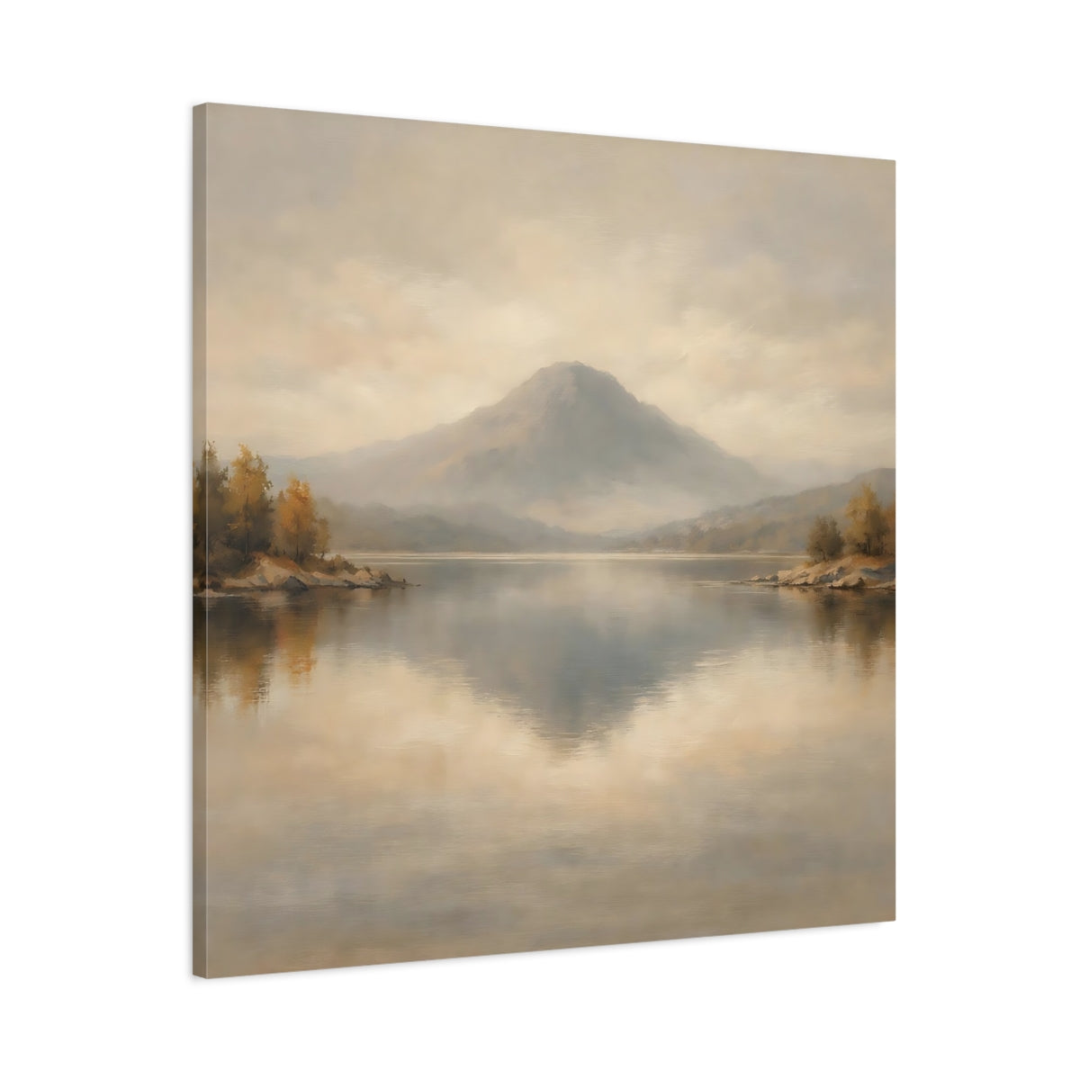Side Mockup 2. Nature Mountain Lake Muted Landscape shown as stretched canvas wall art