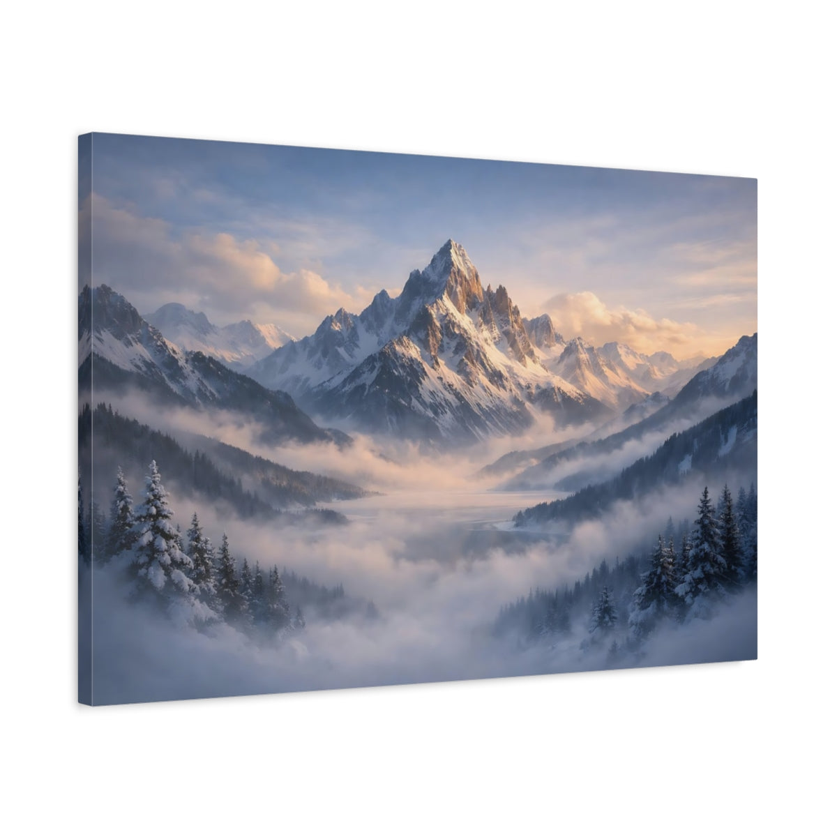 Mist Depth Snow Mountains Snowy Nature - Canvas Wall Art Print