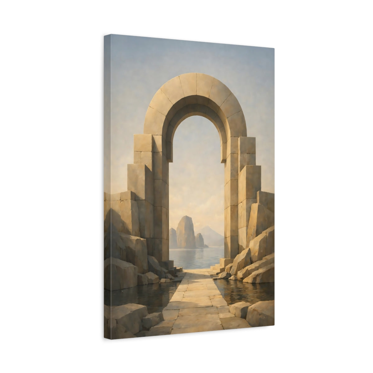 Side Mockup 3. Nature Stone Archway Warm Stone Arch shown as stretched canvas wall art